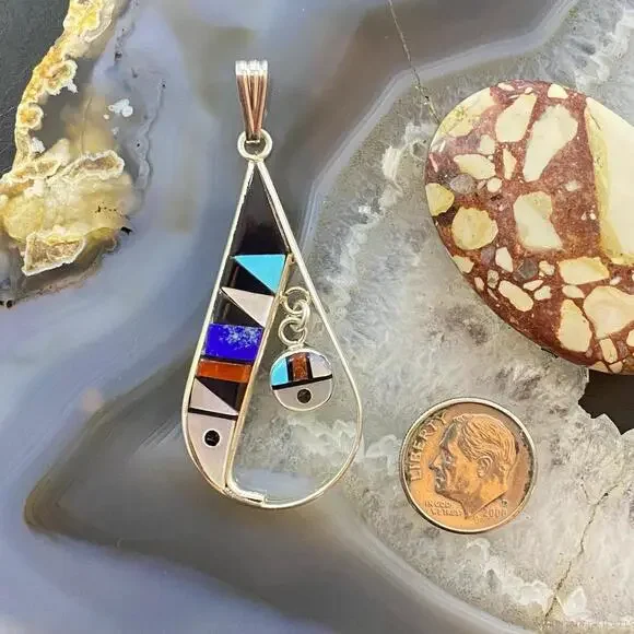 Sheryl Edaakie Zuni Sterling Multistone Inlay Teardrop Pendant For Women #2